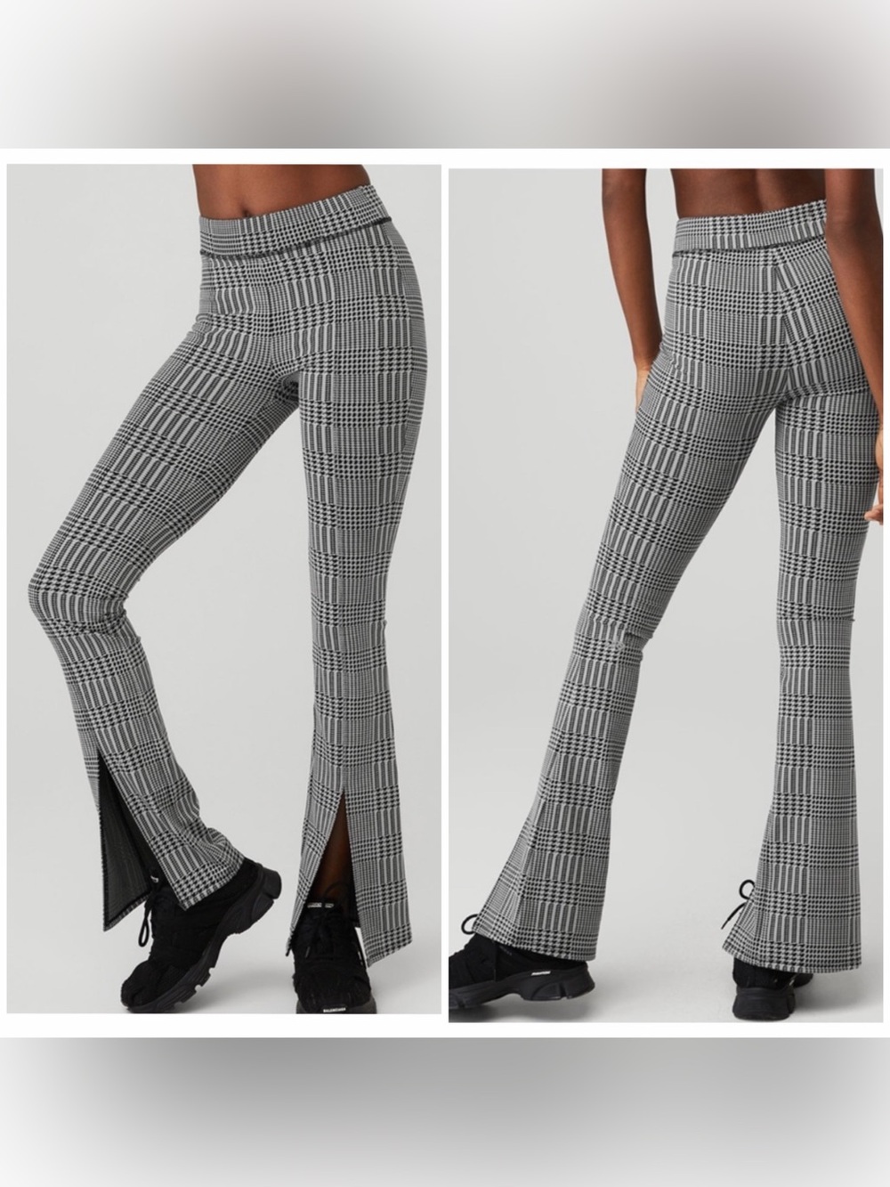 Alo Yoga Jacquard High-Waist Glenplaid Flutter Legging Titanium Black Sz S